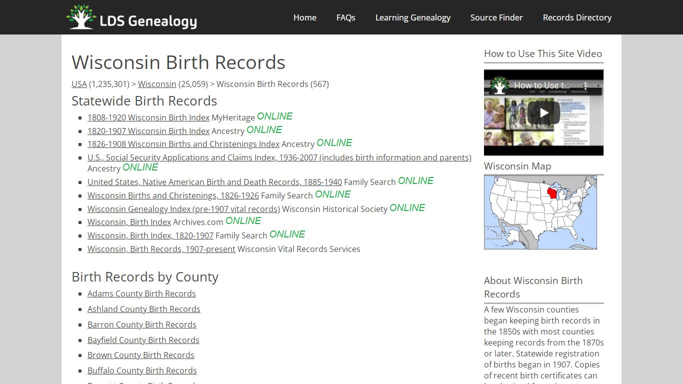 Wisconsin Birth Records - LDS Genealogy